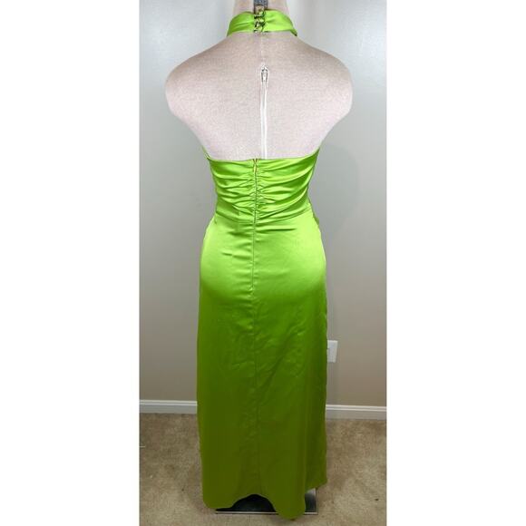 Khanums Kenisei Crystal Embellished Halter Green Limeade Maxi Gown Size Medium - Picture 10 of 12